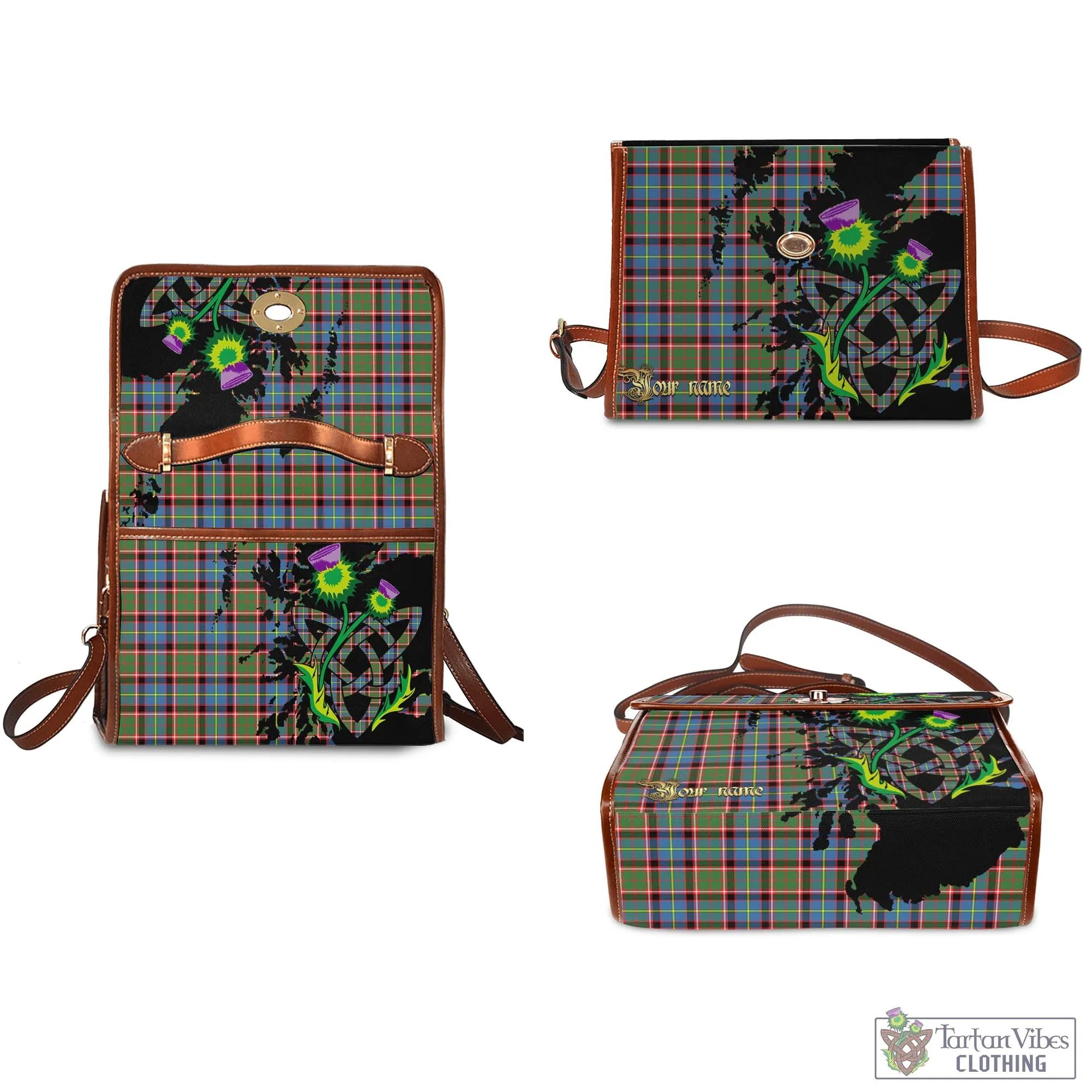 Aikenhead Tartan Waterproof Canvas Bag with Scotland Map and Thistle Celtic Accents