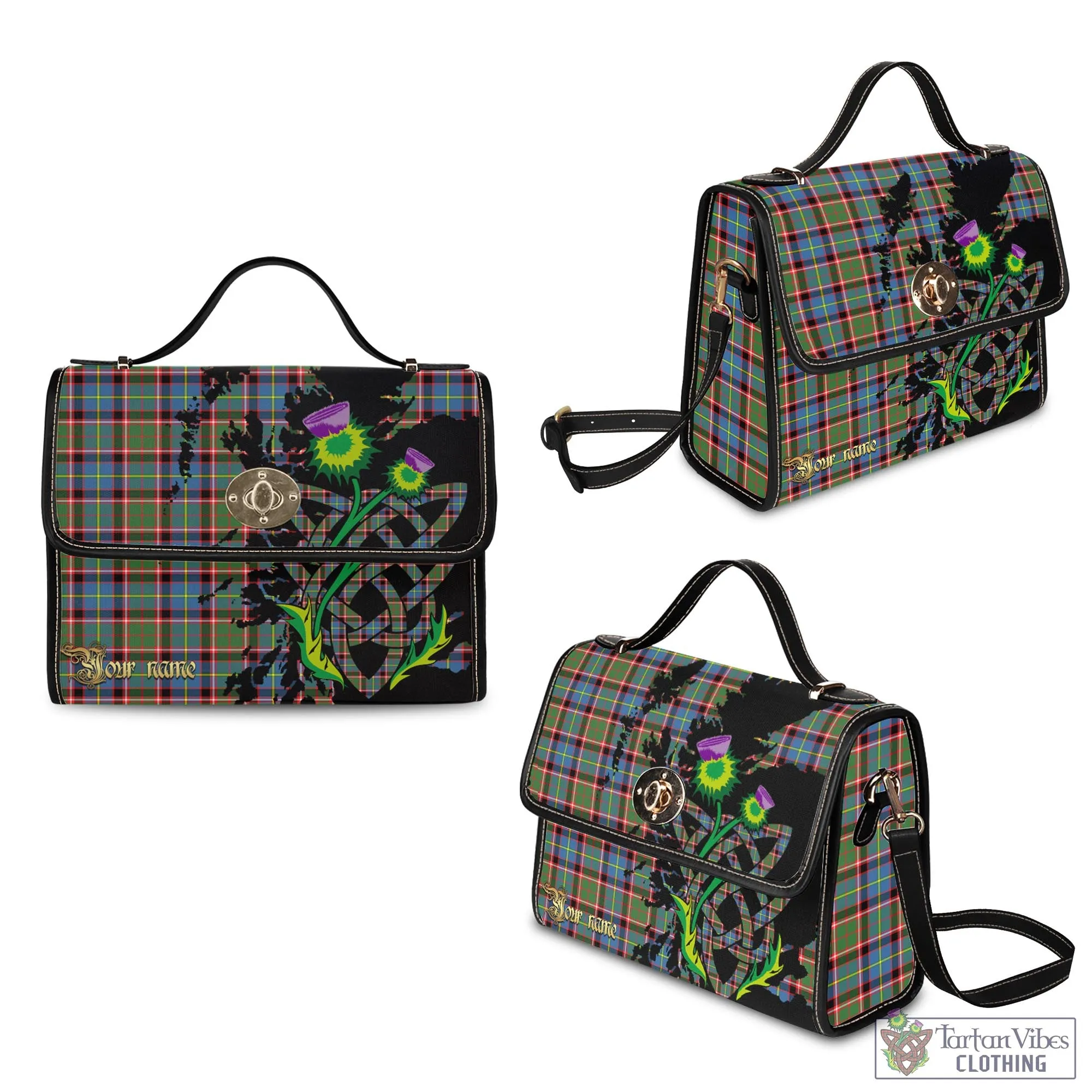 Aikenhead Tartan Waterproof Canvas Bag with Scotland Map and Thistle Celtic Accents