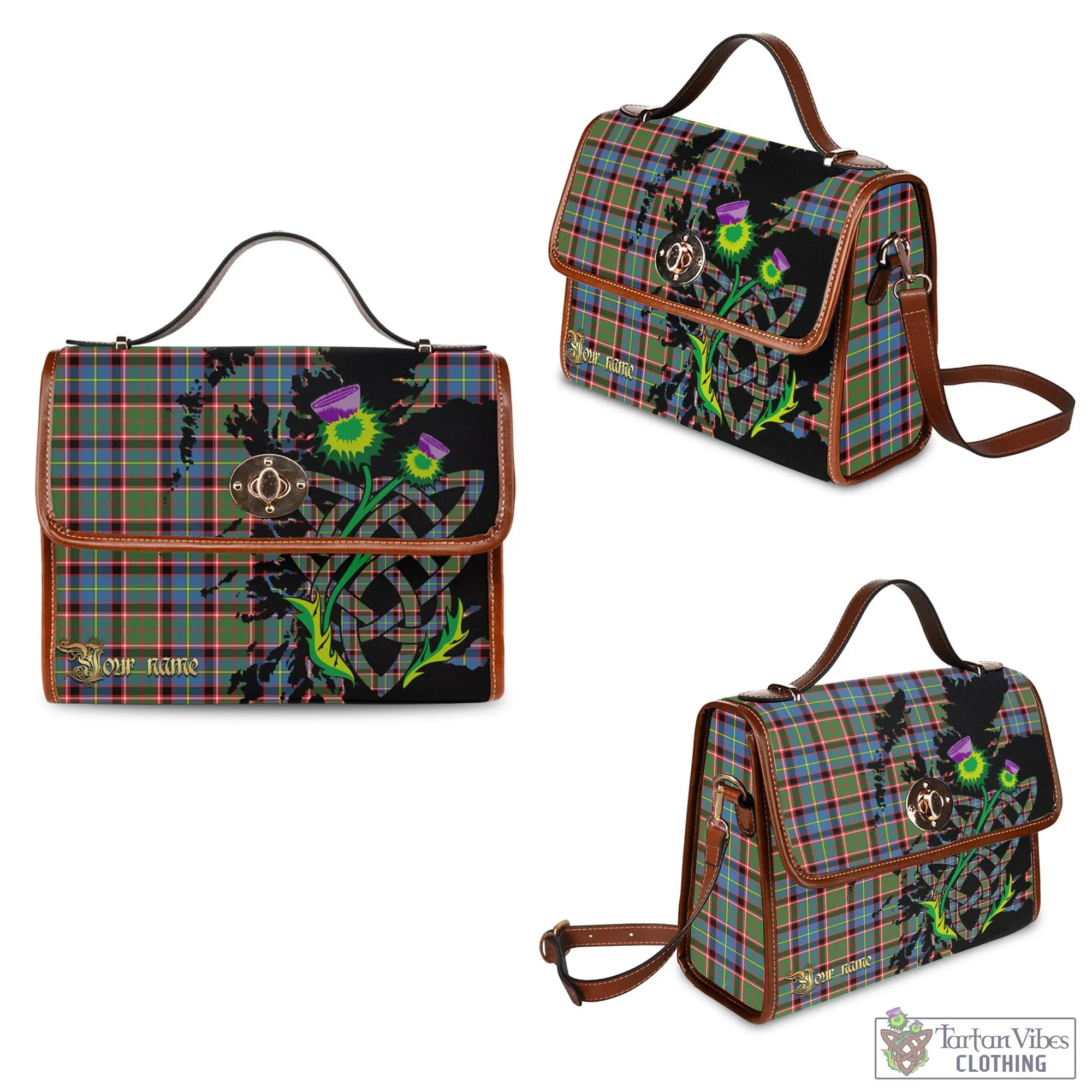 Aikenhead Tartan Waterproof Canvas Bag with Scotland Map and Thistle Celtic Accents