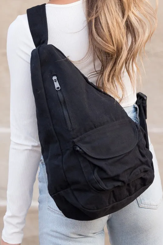 Army Green Side Zip Oversized Cotton Canvas Sling