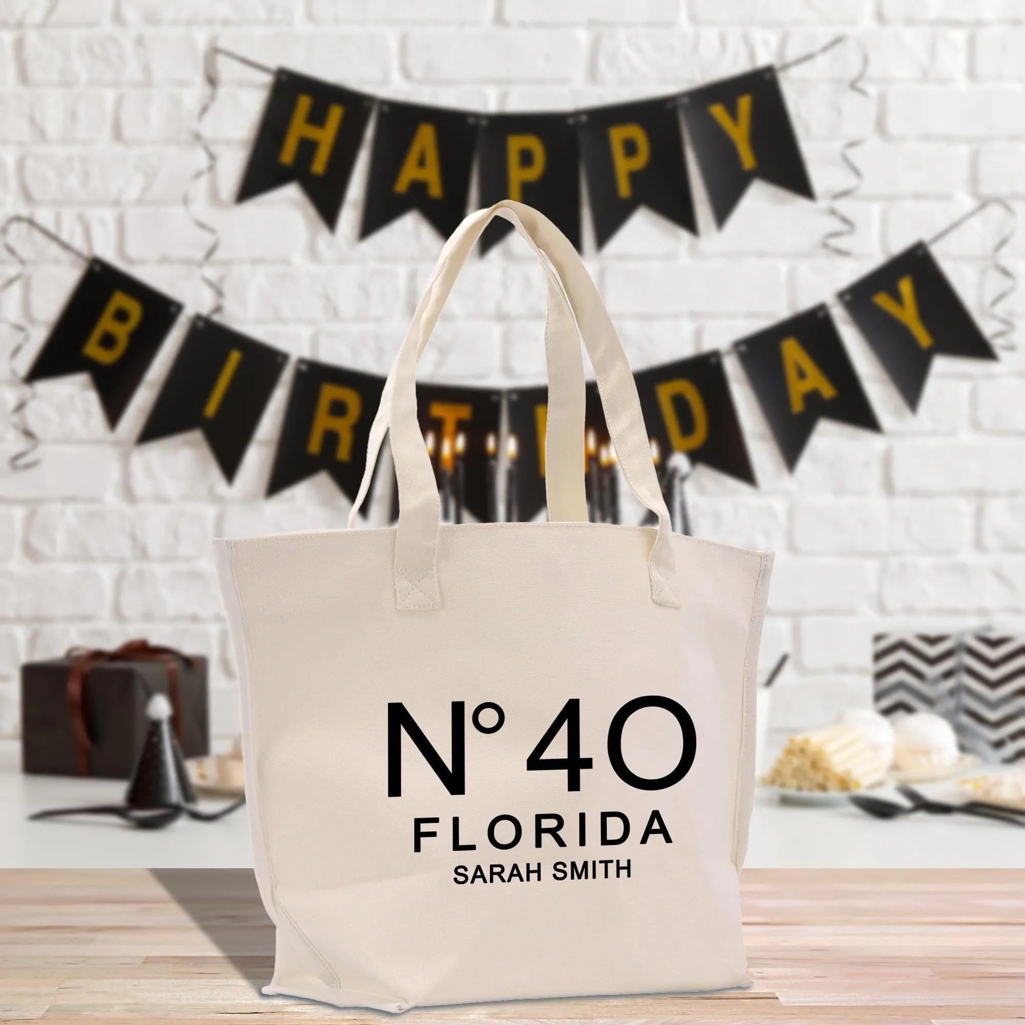 Birthday Celebration Personalized Gift Canvas Hand Bag with Name and State 40th 50th Hand Bag for Her Custom Birthday Gift (BDT1035)