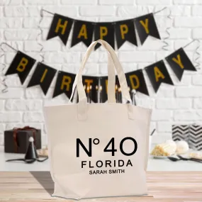 Birthday Celebration Personalized Gift Canvas Hand Bag with Name and State 40th 50th Hand Bag for Her Custom Birthday Gift (BDT1035)