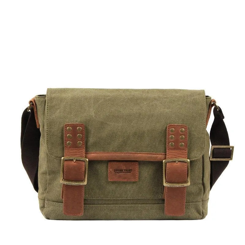 Black Canvas Leather Mens Side Bag Messenger Bags Army Green Canvas Courier Bag for Men