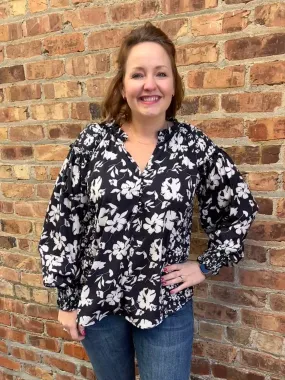 Black Floral Dressy Blouse