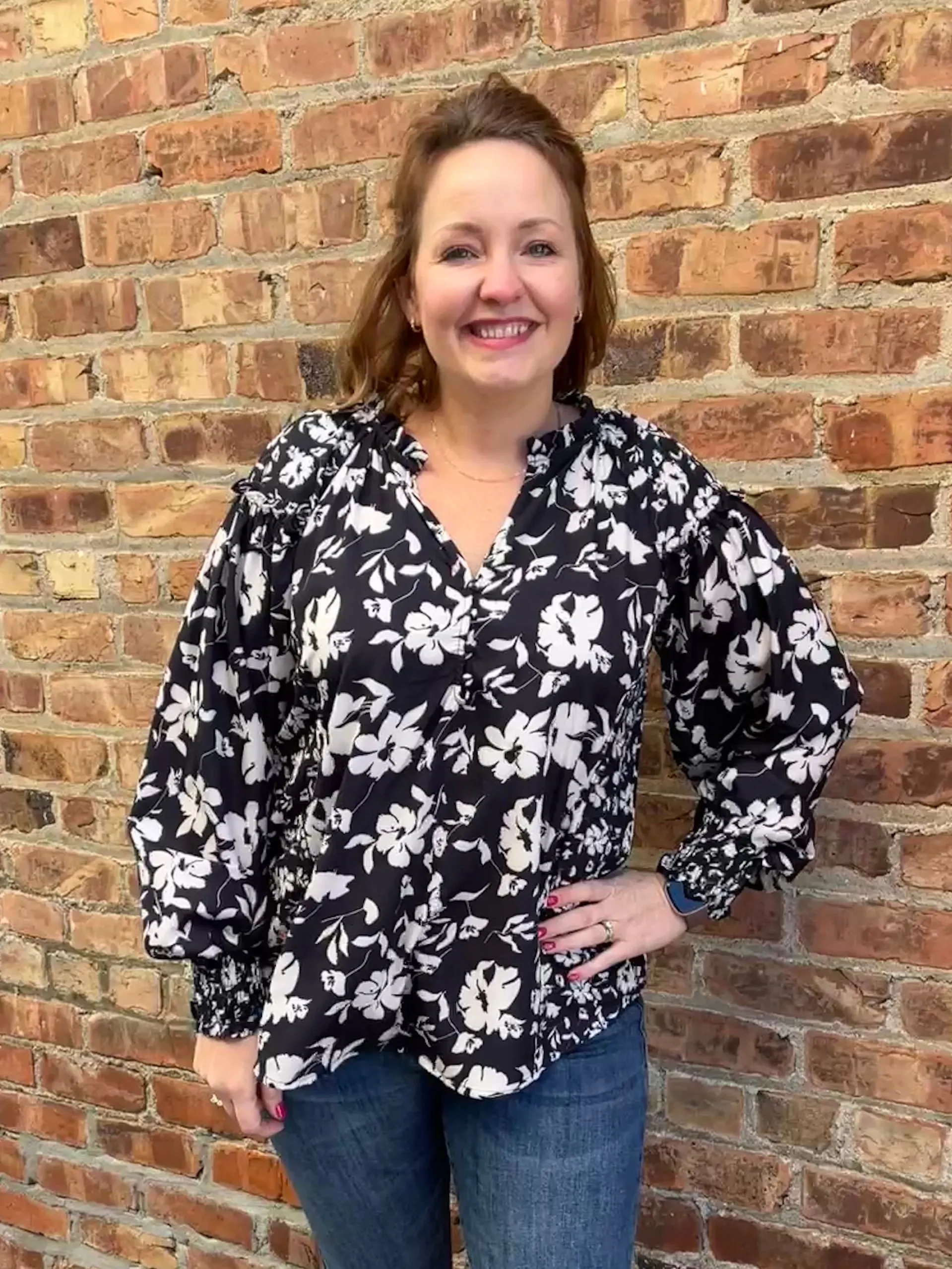 Black Floral Dressy Blouse