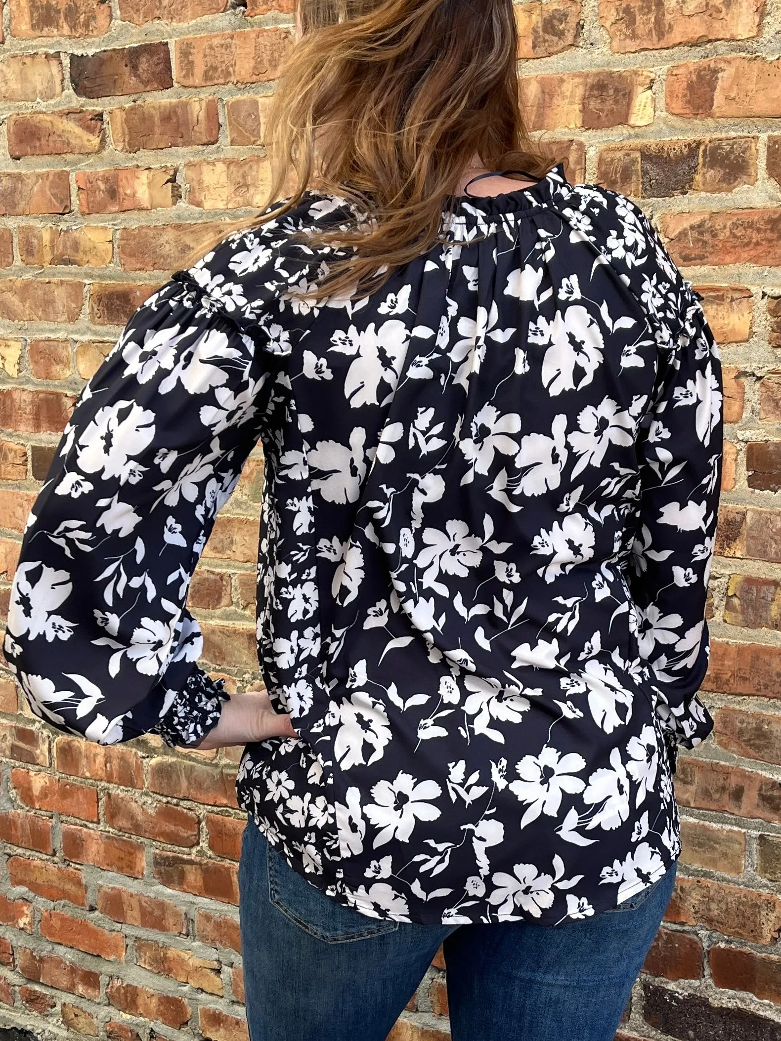 Black Floral Dressy Blouse