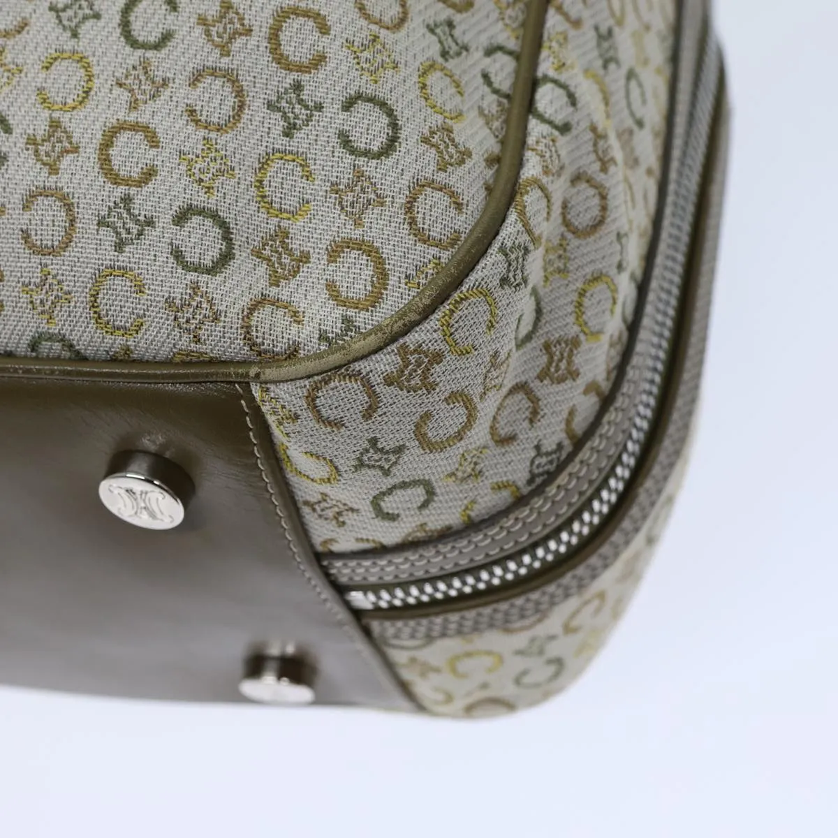 CELINE C Macadam Canvas Hand Bag Khaki Auth 72182