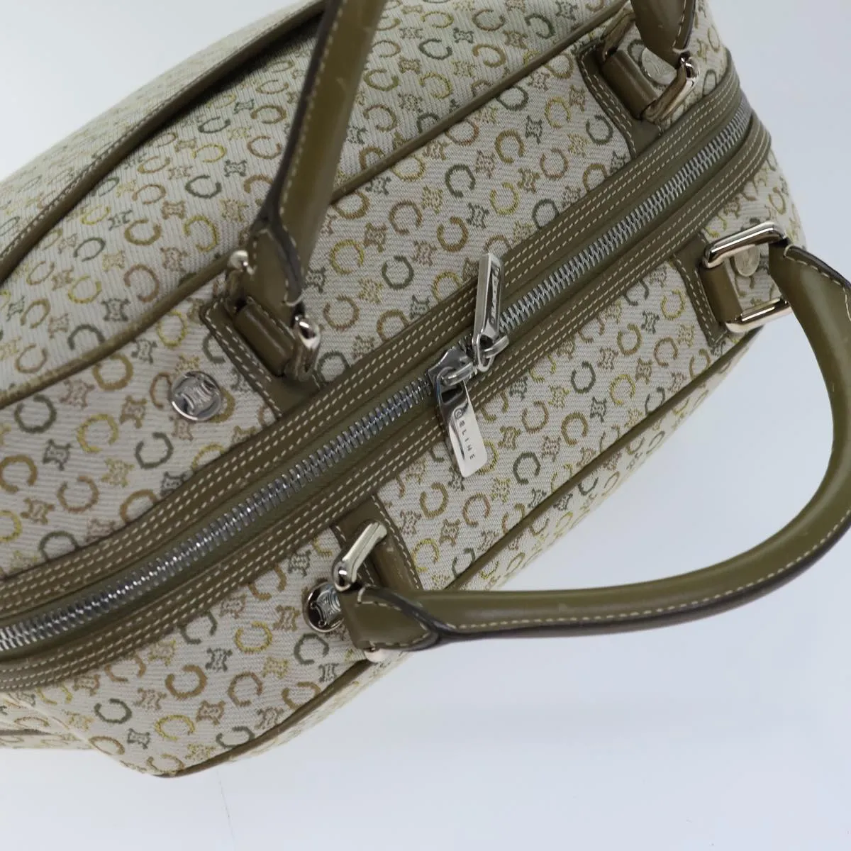 CELINE C Macadam Canvas Hand Bag Khaki Auth 72182
