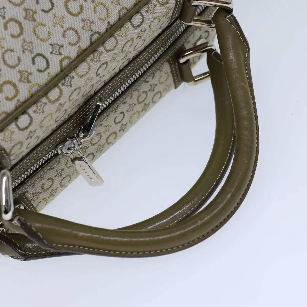 CELINE C Macadam Canvas Hand Bag Khaki Auth 72182
