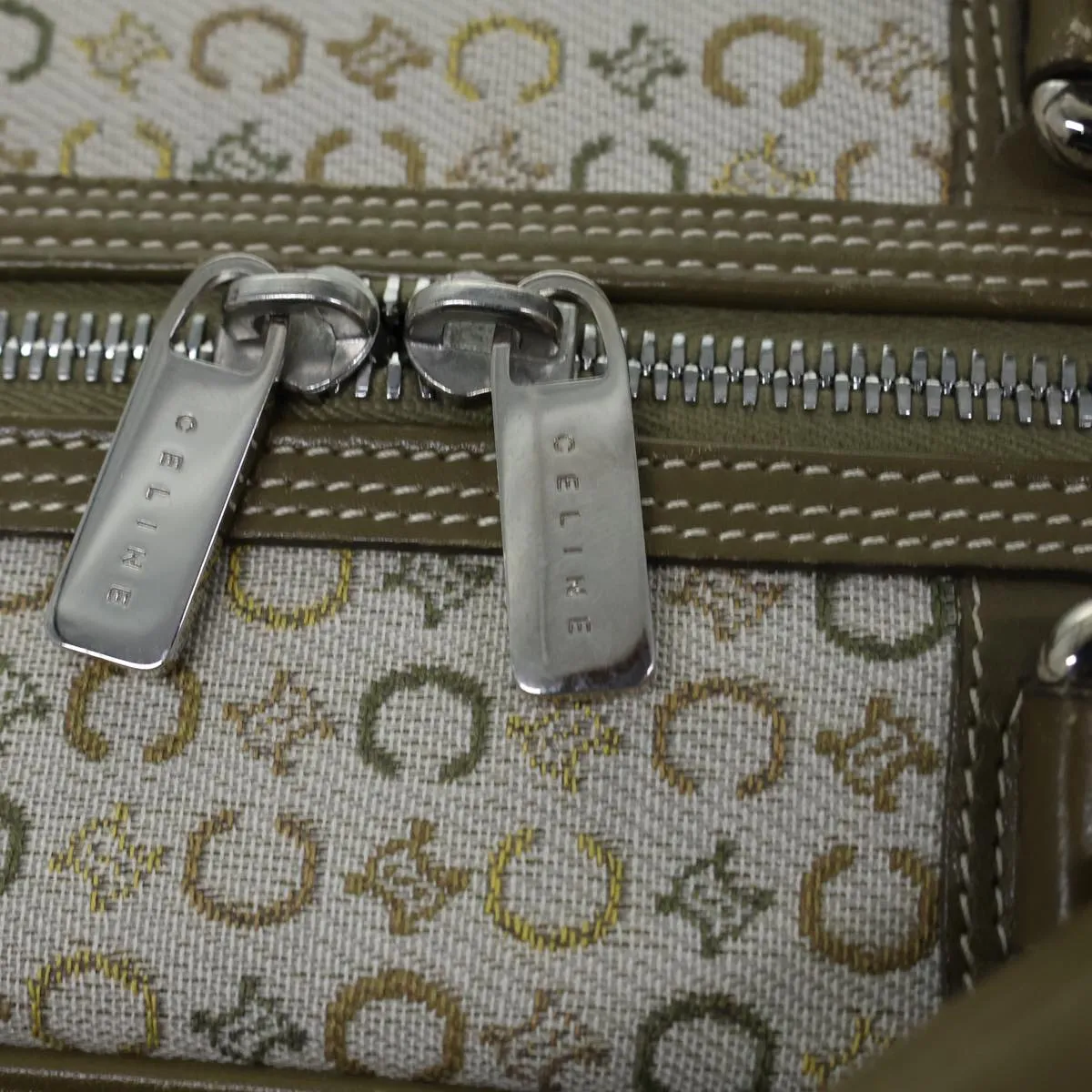 CELINE C Macadam Canvas Hand Bag Khaki Auth 72182