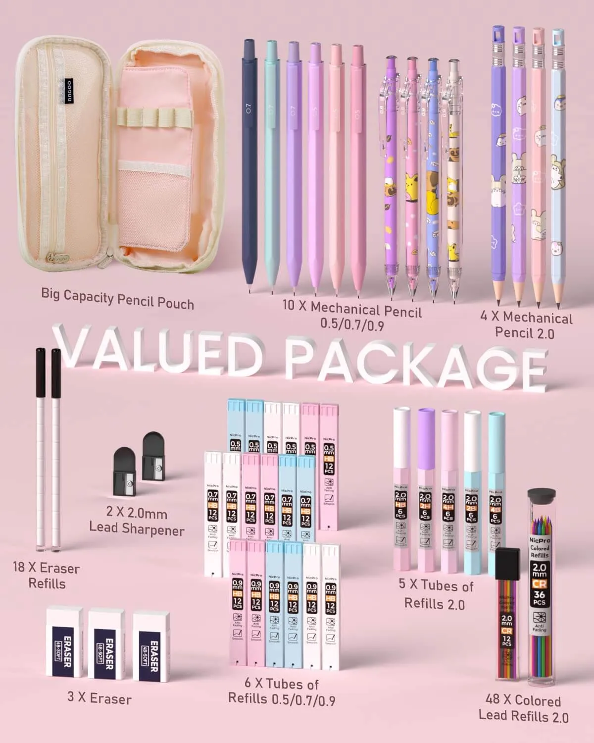 Charming Creations: Aesthetic School Supplies Set with Spacious Pen Case (47 Pcs)