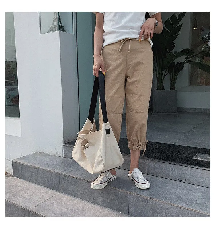 Darianrojas Canvas Bag Female New Trendy Fashion Korean Version of The Wild Portable Canvas Bag Casual One-shoulder Messenger Bag