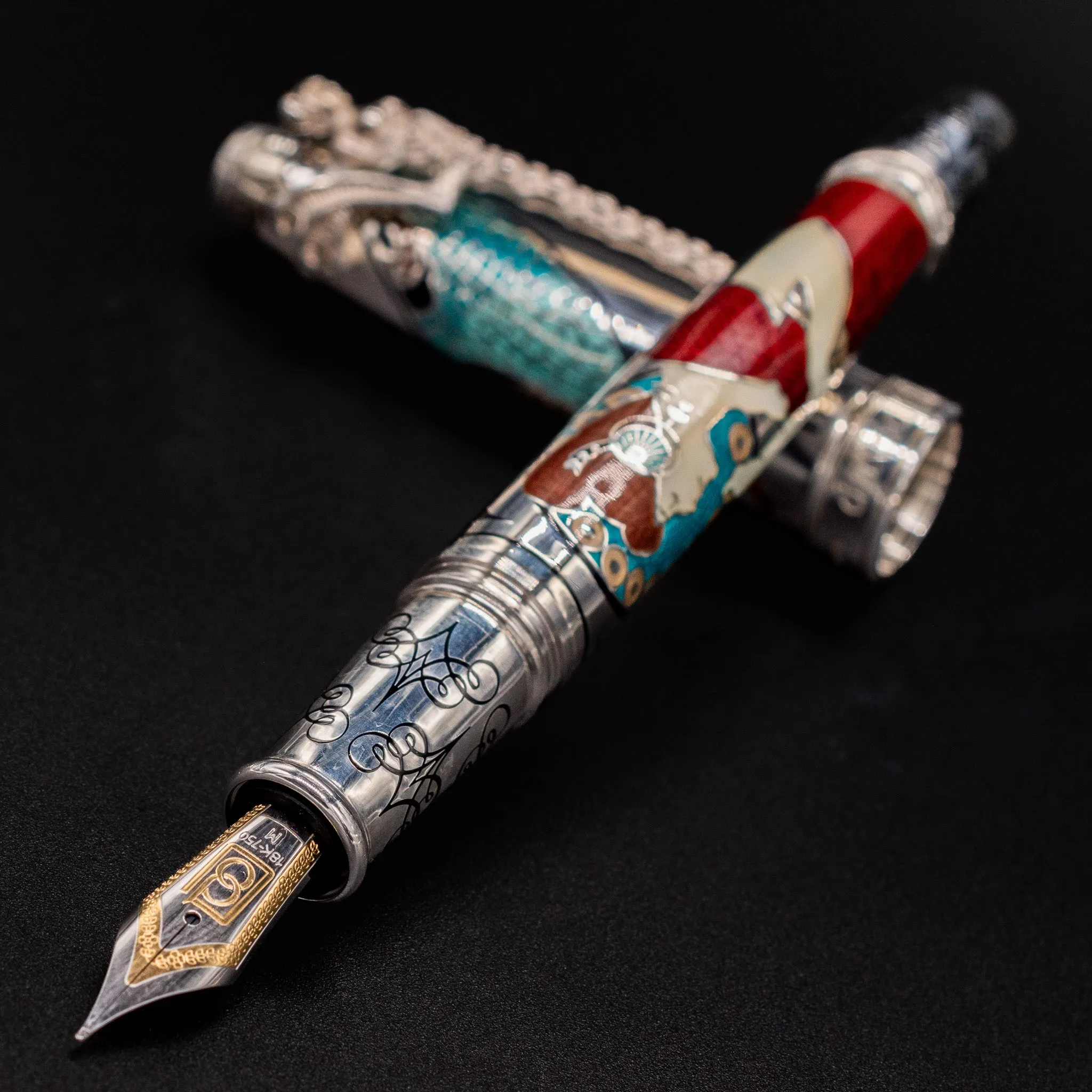 David Oscarson 25th Anniversary Art Nouveau Fountain Pen - Ruby Red