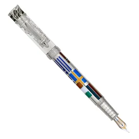 David Oscarson Ellis Island Translucent White Hard Enamel with in Silver Fountain Pen