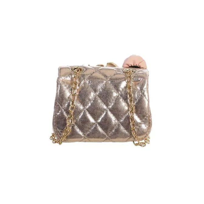 Dear Ellie Mini Metallic Handbag with Flowers - Rose Gold