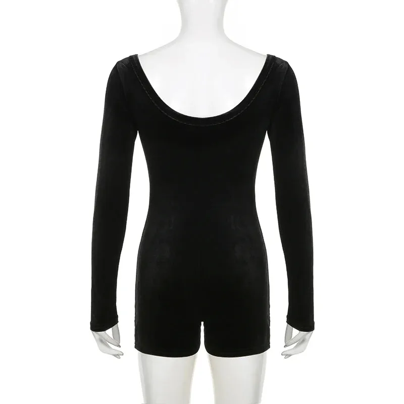 Fashion Elegant Velour Skinny Autumn Playsuit Women Sporty Chic Party Sexy Body Solid Streetwear Jumpsuit Rompers Hot