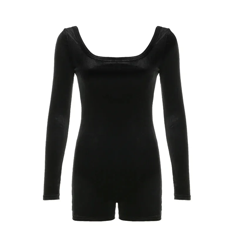 Fashion Elegant Velour Skinny Autumn Playsuit Women Sporty Chic Party Sexy Body Solid Streetwear Jumpsuit Rompers Hot