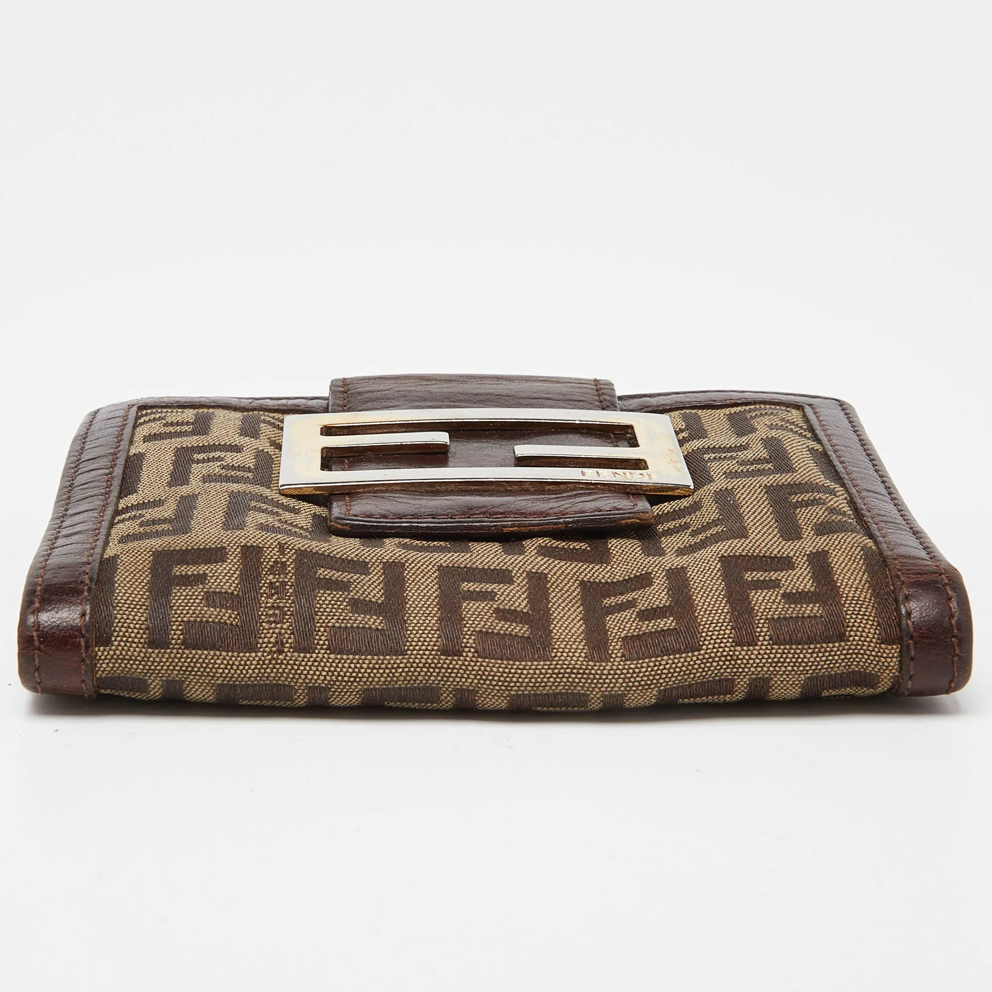 Fendi Beige/brown Zuchino Canvas And Leather Forever Flap Wallet