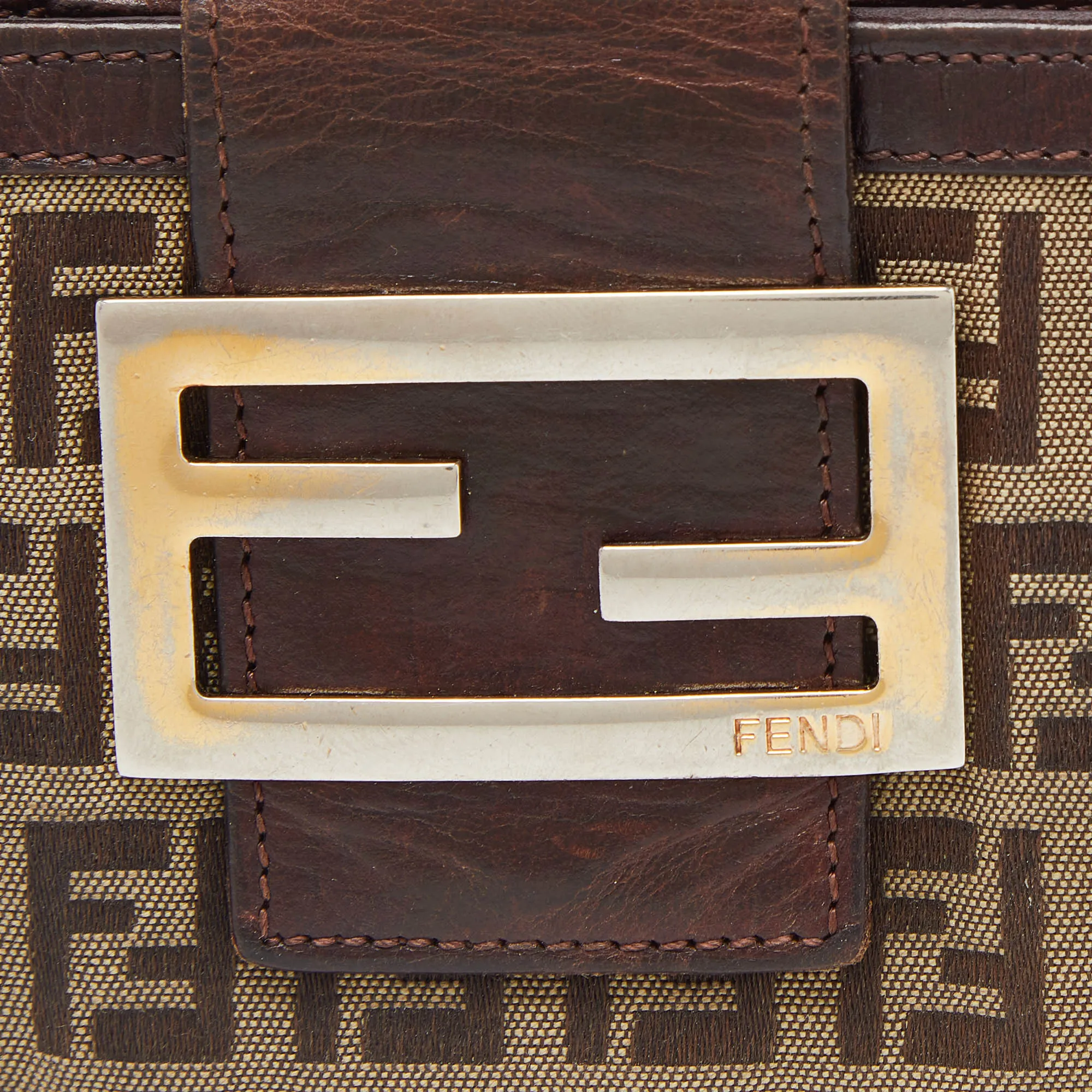 Fendi Beige/brown Zuchino Canvas And Leather Forever Flap Wallet