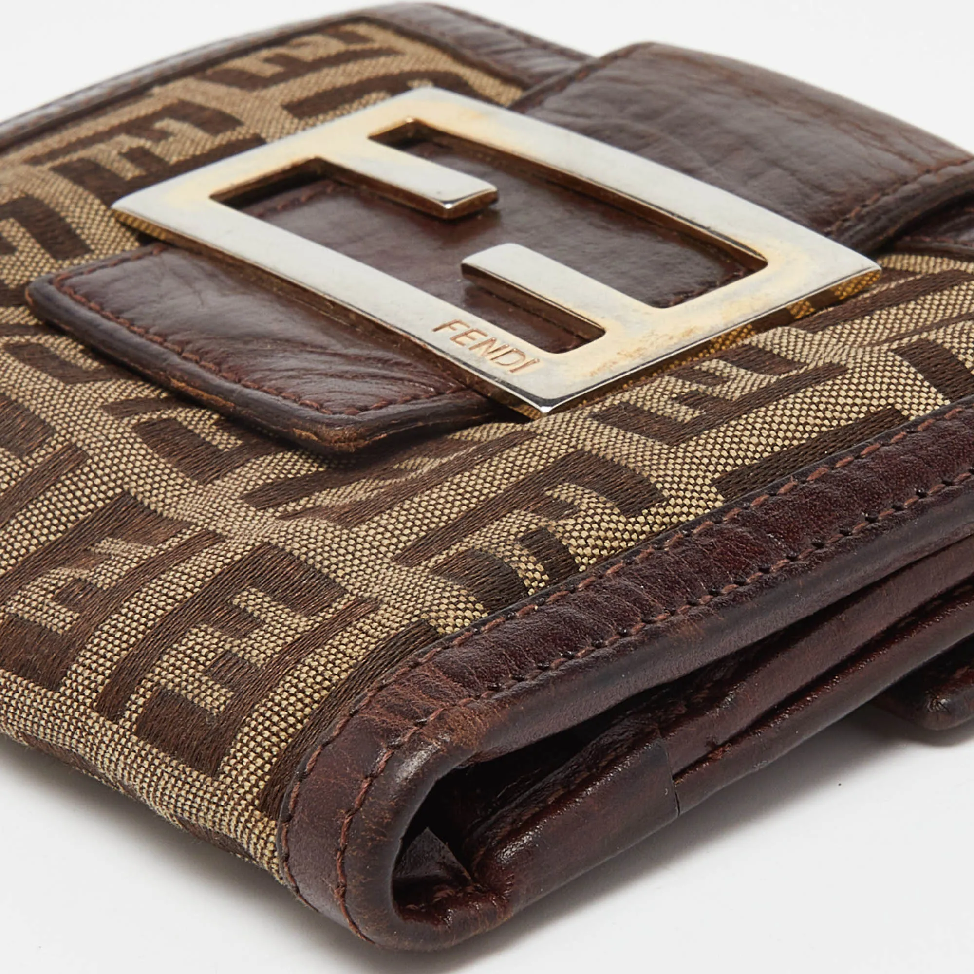 Fendi Beige/brown Zuchino Canvas And Leather Forever Flap Wallet