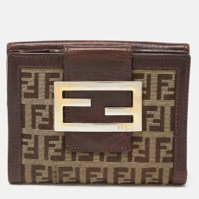 Fendi Beige/brown Zuchino Canvas And Leather Forever Flap Wallet