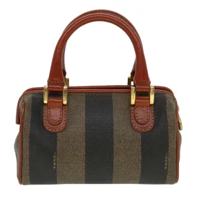 FENDI Pecan Canvas Mini Hand Bag Brown Black Auth am4474