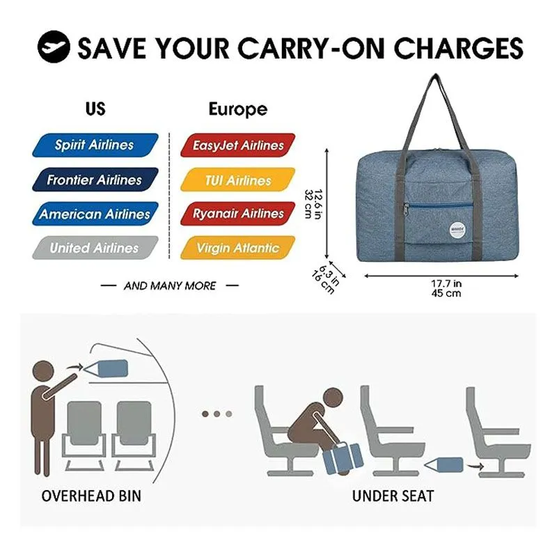 Foldable Ladies Carry on Luggage for Spirit Airlines Personal Item Bag 18x14x8 Travel Duffle Bag Under Seat