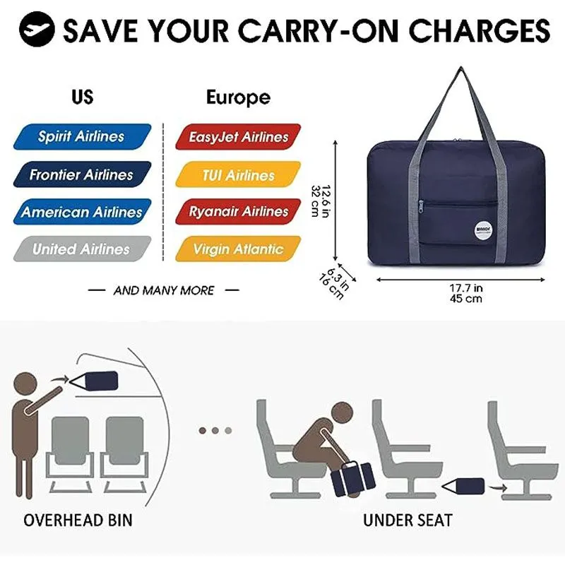 Foldable Ladies Carry on Luggage for Spirit Airlines Personal Item Bag 18x14x8 Travel Duffle Bag Under Seat