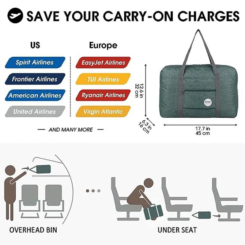 Foldable Ladies Carry on Luggage for Spirit Airlines Personal Item Bag 18x14x8 Travel Duffle Bag Under Seat