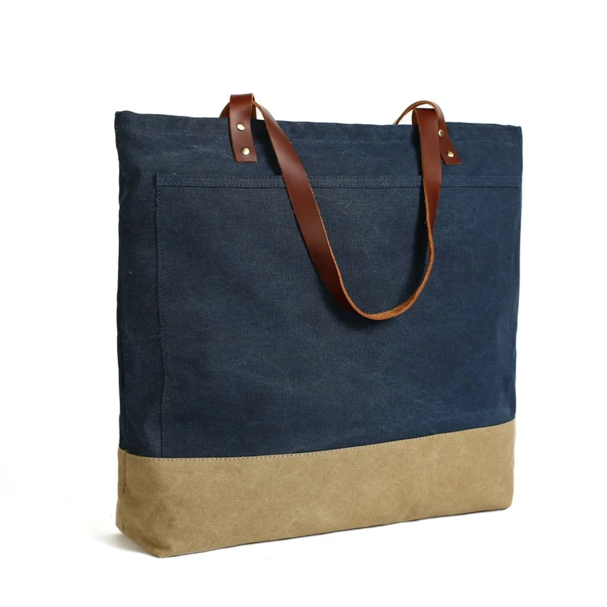 Handmade Canvas Tote Bag with Leather Handle