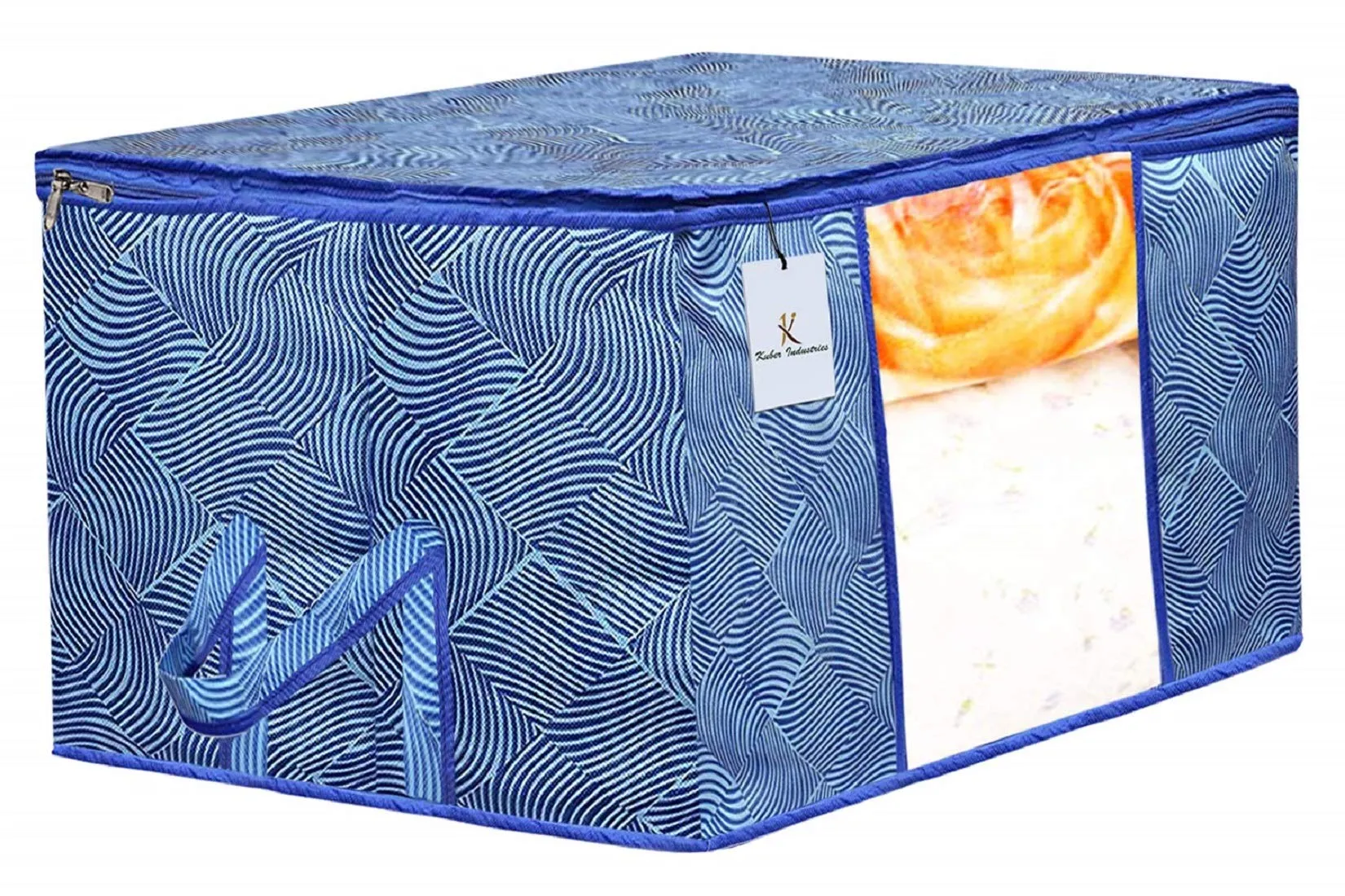 Heart Home Leheriya Printed 6 Piece Non Woven Saree Cover And 6 Pieces Underbed Storage Bag, Storage Organiser, Blanket Cover, Orange & Blue - CTHH24307