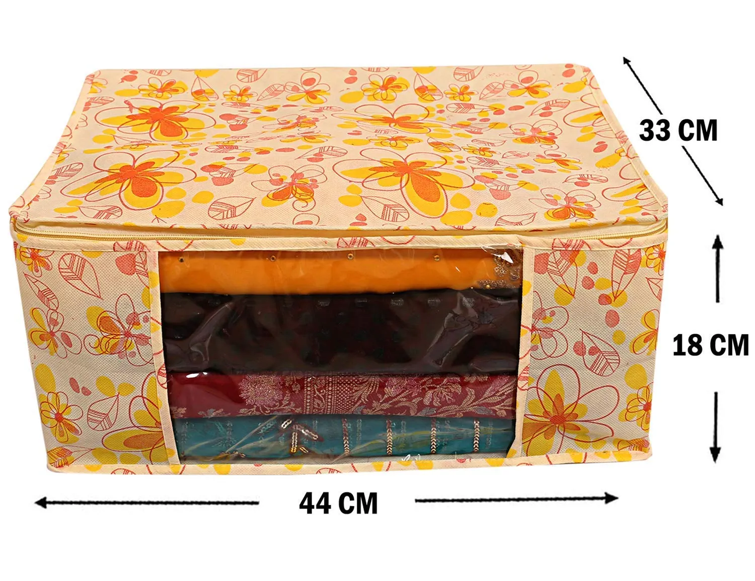 Heart Home Red Flower 6 Piece Non Woven Saree Cover, Large, Yellow- CTHH21141