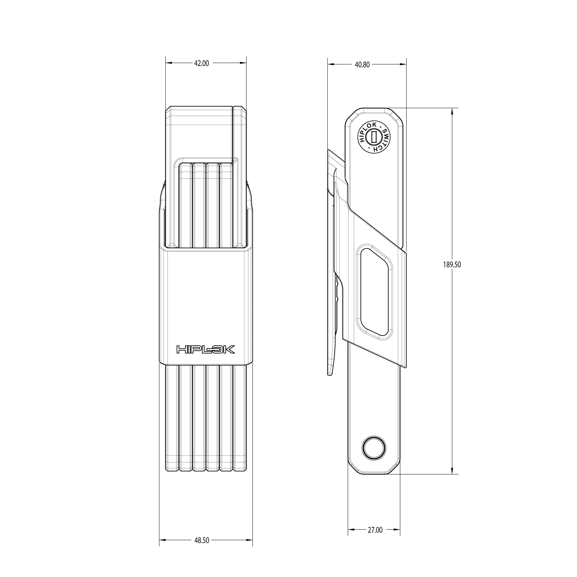 Hiplok Folding Key Lock Switch Black