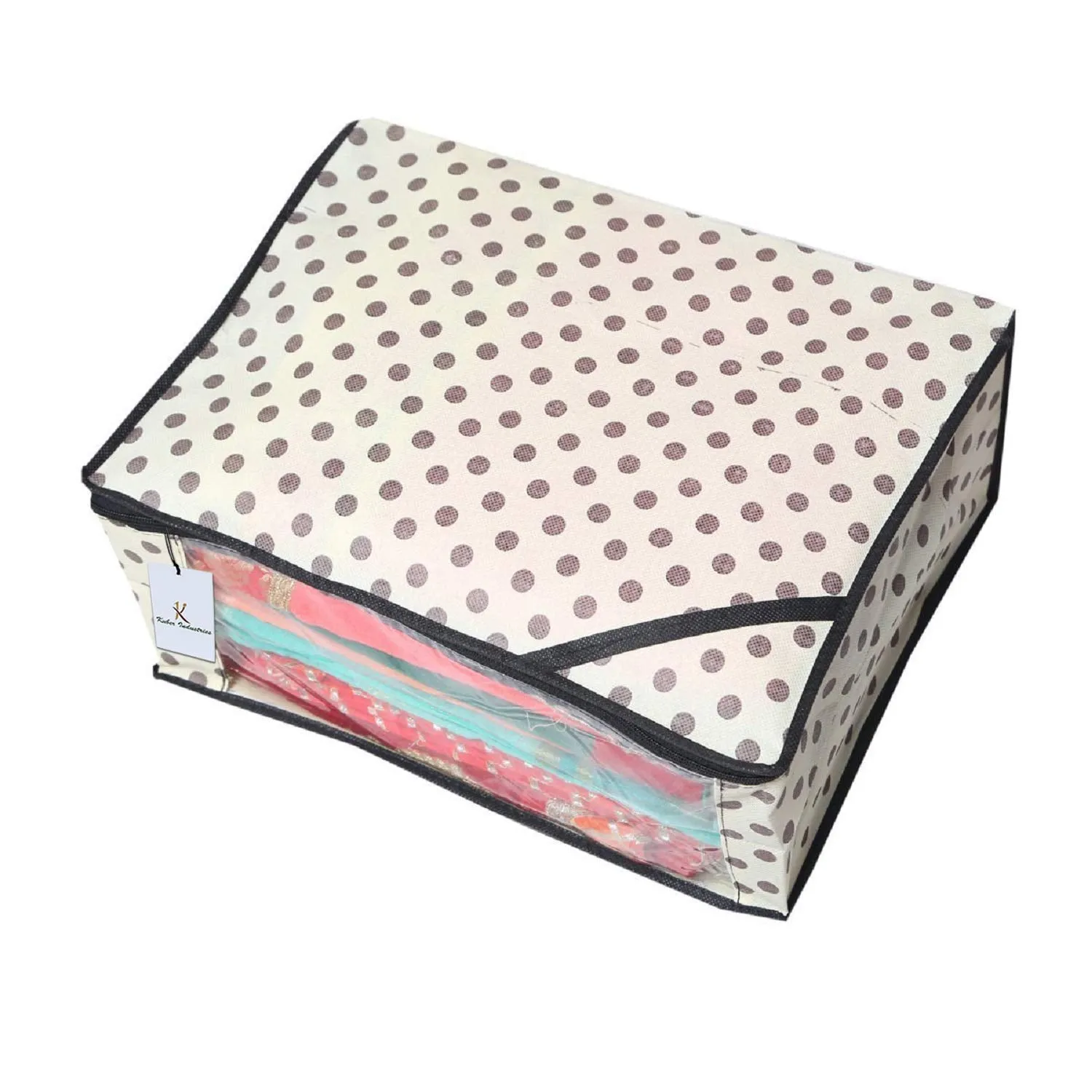 Kuber Industries Black Polka Dot 9 Piece Non Woven Saree Cover, Large, Ivory-CTKTC14133
