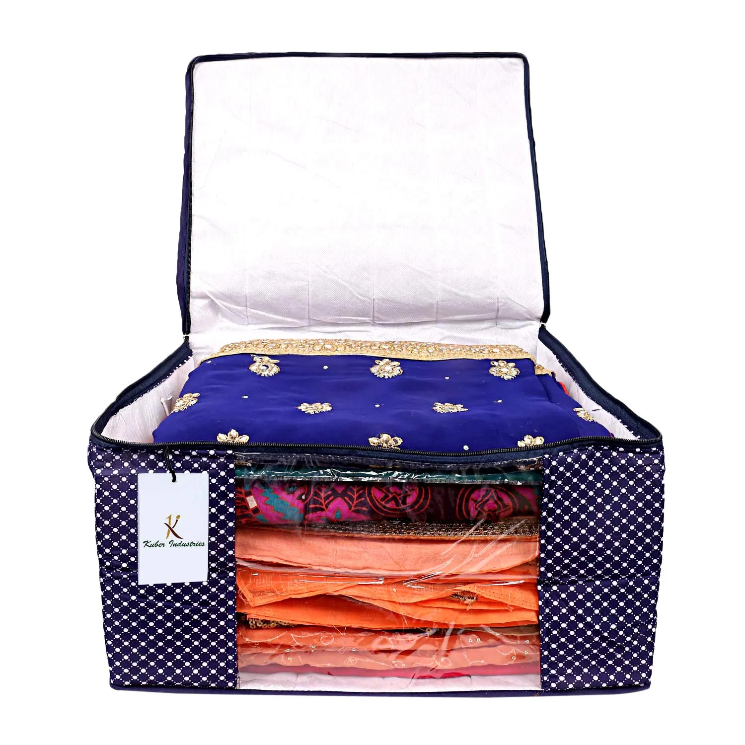 Kuber Industries Hathkadi 9 Piece Cotton Saree Cover, Blue