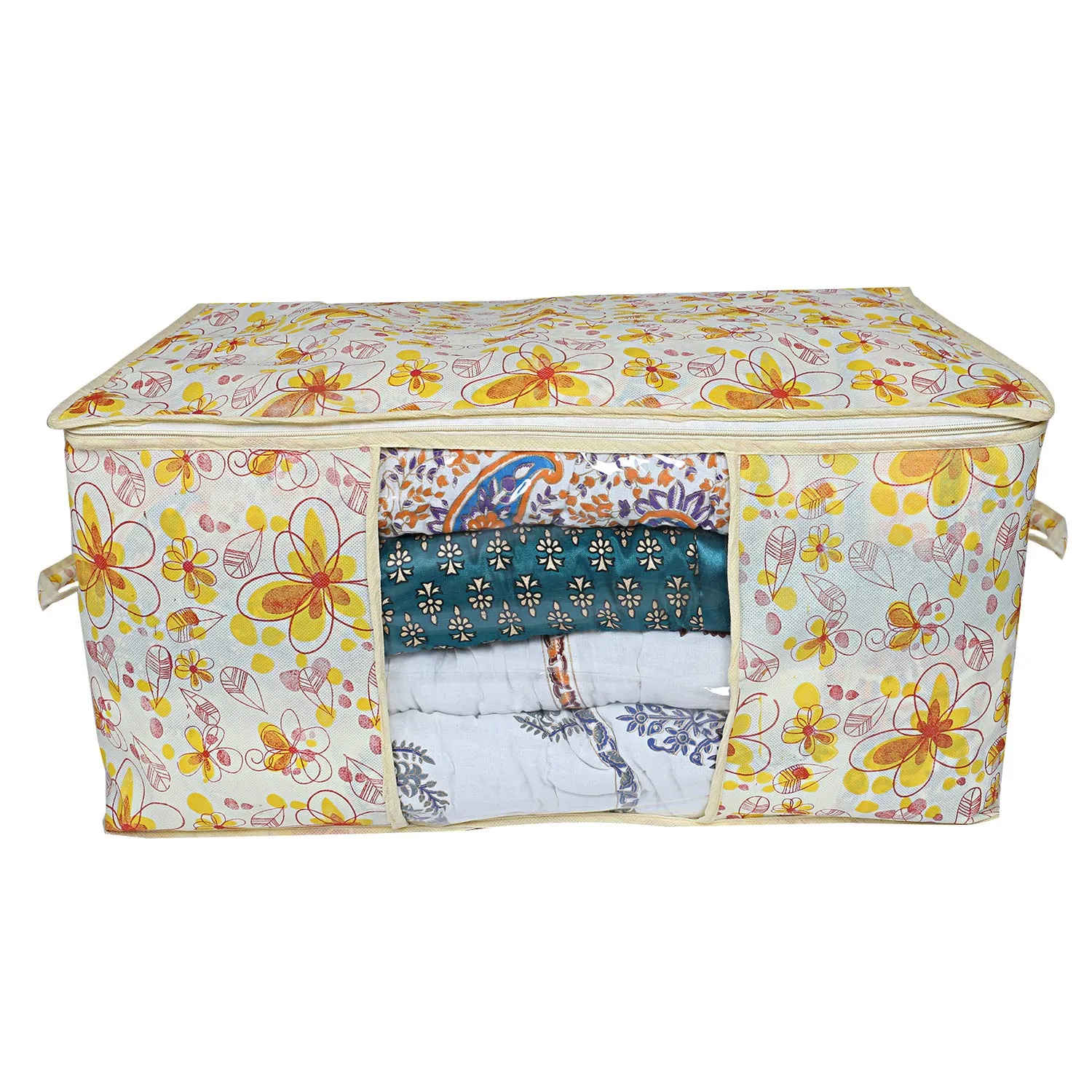 Kuber Industries Red Flower Design 6 Pieces Non Woven Under Bed Storage Bag, Multi, Standard (CTKTC02731)
