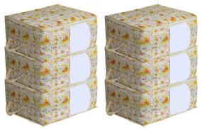Kuber Industries Red Flower Design 6 Pieces Non Woven Under Bed Storage Bag, Multi, Standard (CTKTC02731)