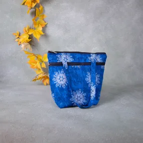 Medium Size Handbag Dark Blue Colour with Big White Flower Design