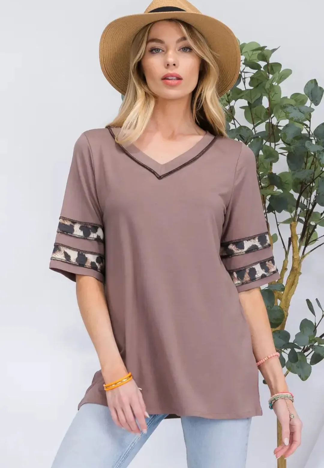 Mocha Top w/Leopard Trim - #7050-7056