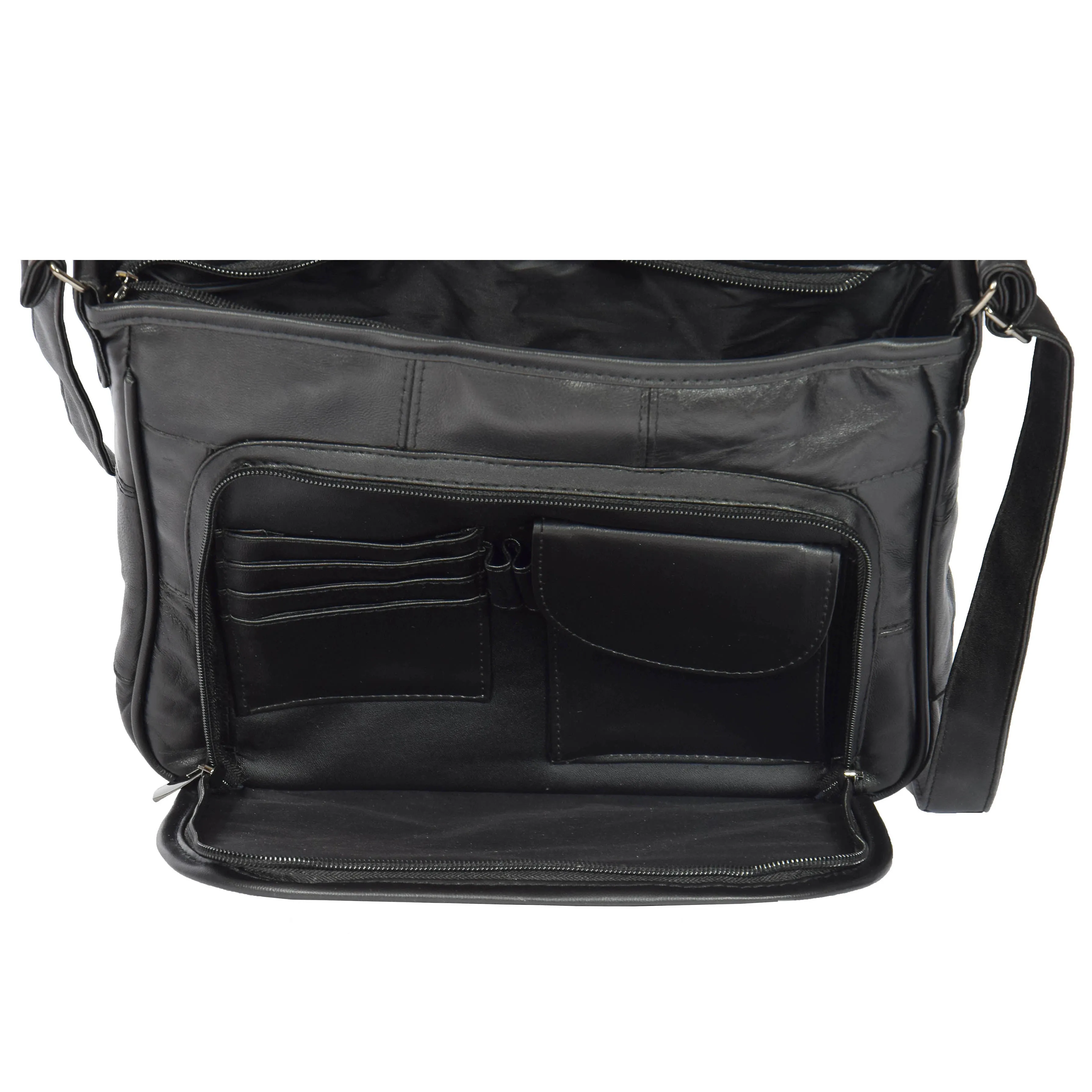 Multi Pocket Leather Shoulder Bag HOL998 Black