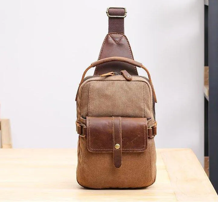 Outdoor Sling Bag With Crazy Horse Leather