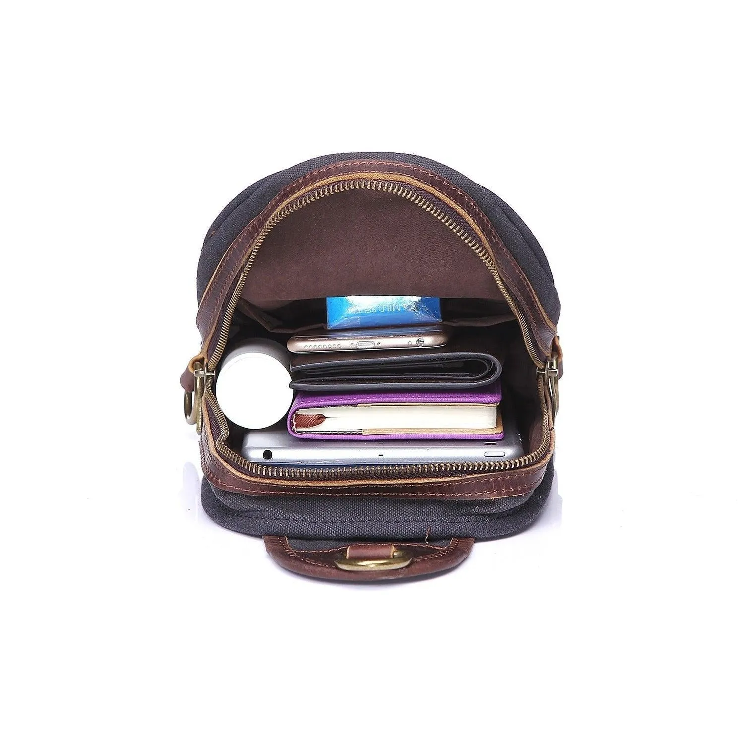 Outdoor Sling Bag With Crazy Horse Leather