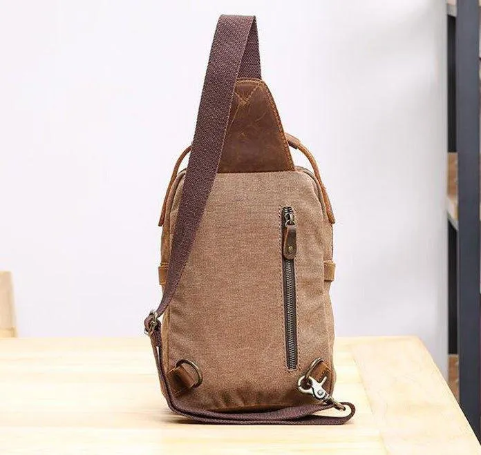 Outdoor Sling Bag With Crazy Horse Leather