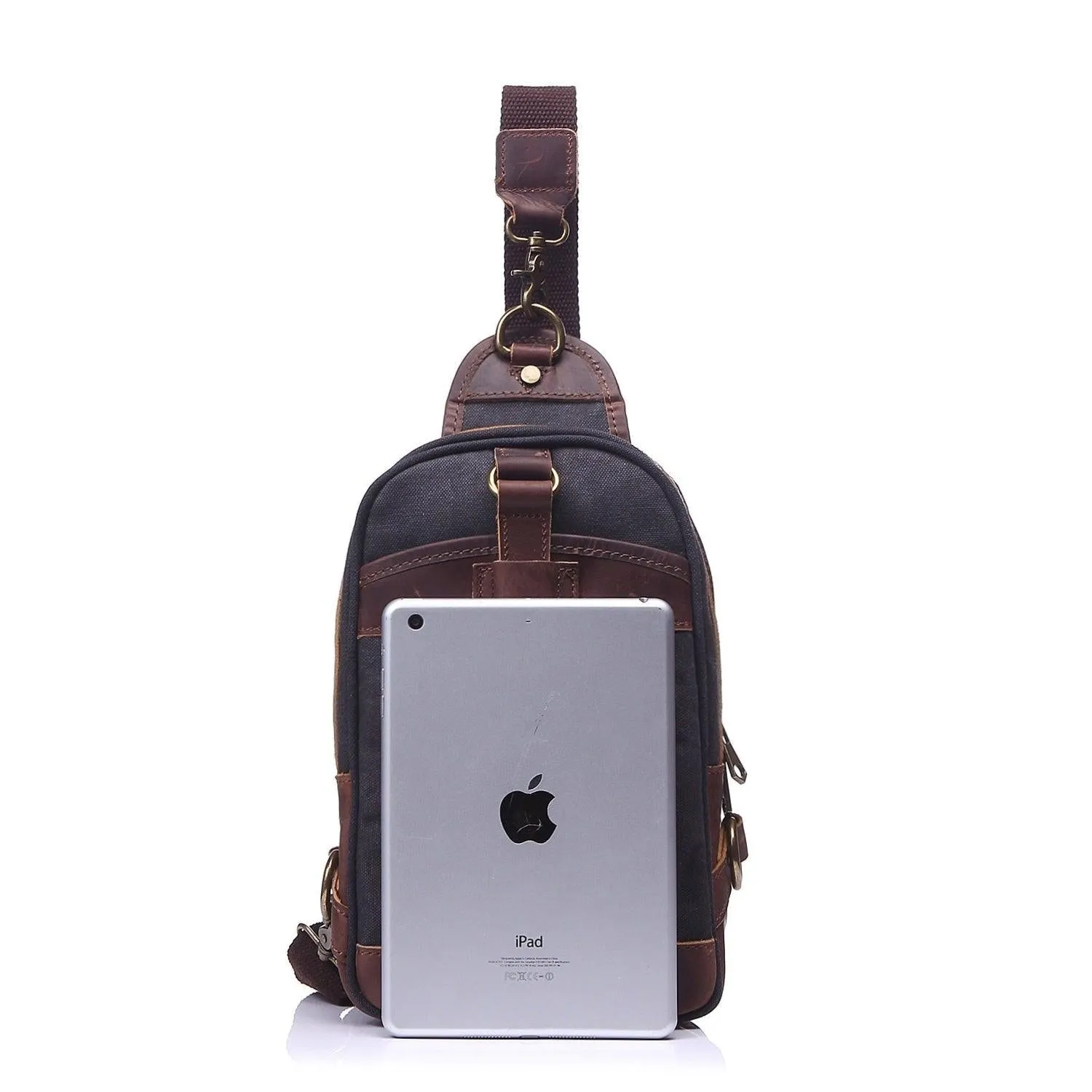 Outdoor Sling Bag With Crazy Horse Leather