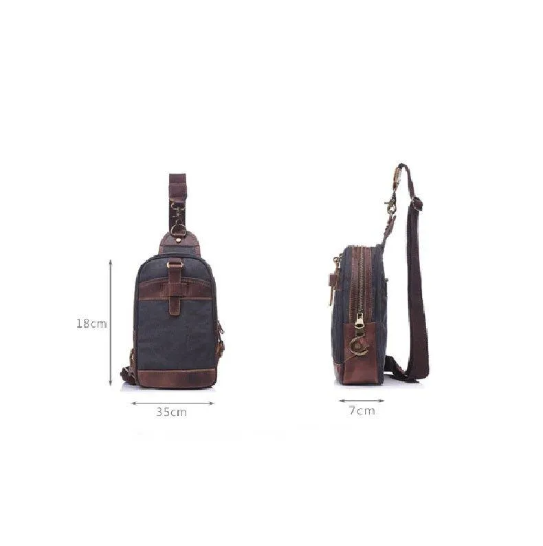 Outdoor Sling Bag With Crazy Horse Leather