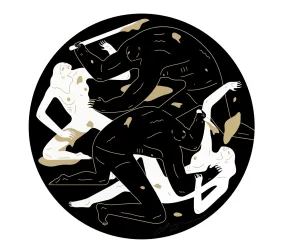 Revolution Is a Mother Who Eats Its Children Black Tondo Silkscreen Print by Cleon Peterson