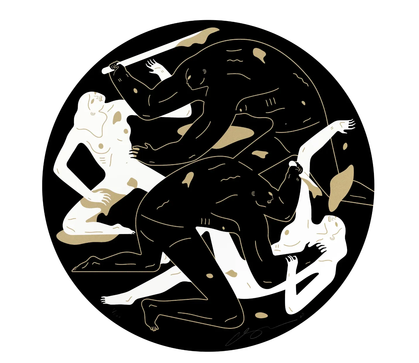 Revolution Is a Mother Who Eats Its Children Black Tondo Silkscreen Print by Cleon Peterson