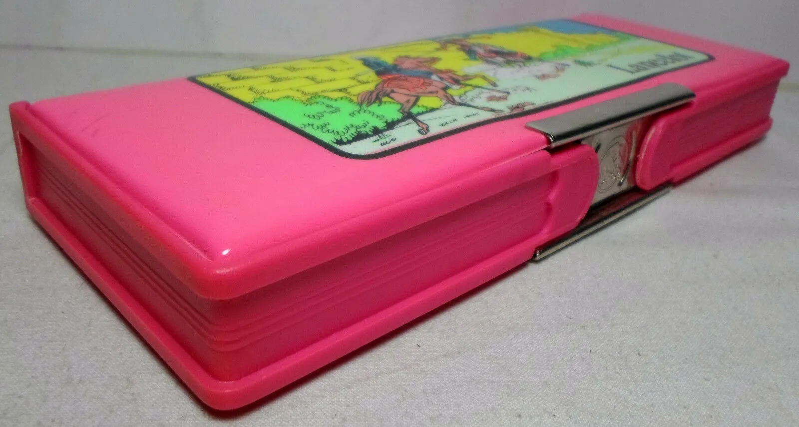 Sir Lancelot King Arthur Retro Pencil Box Biocal Greek Case Vintage 80's Pink Stationery