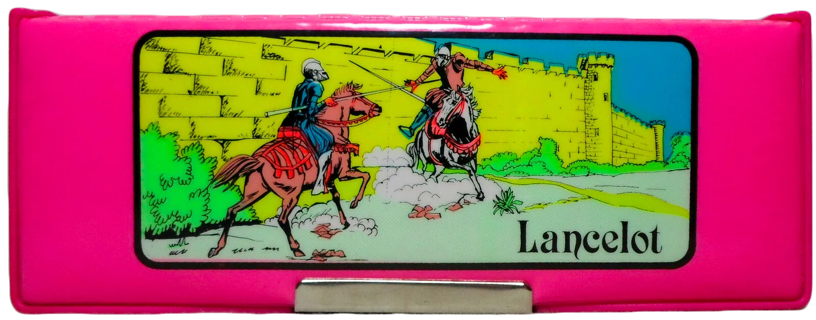 Sir Lancelot King Arthur Retro Pencil Box Biocal Greek Case Vintage 80's Pink Stationery