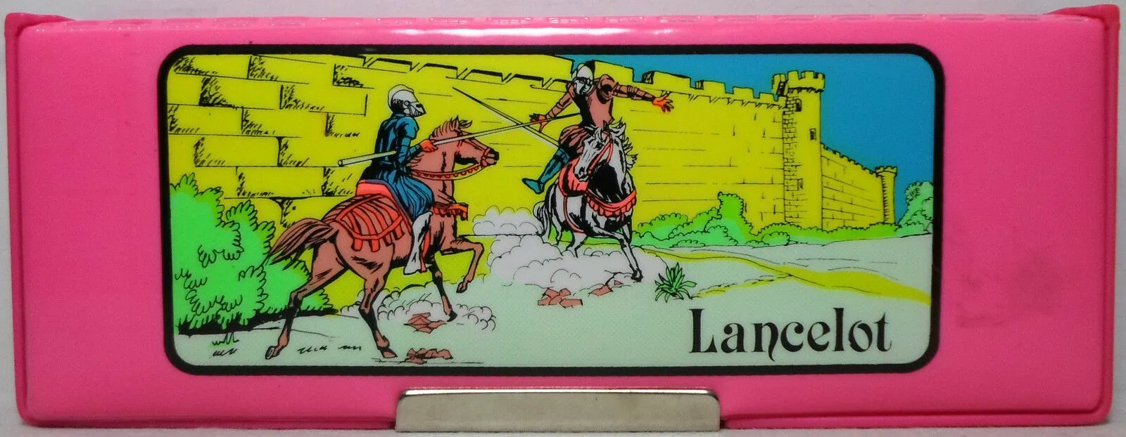 Sir Lancelot King Arthur Retro Pencil Box Biocal Greek Case Vintage 80's Pink Stationery